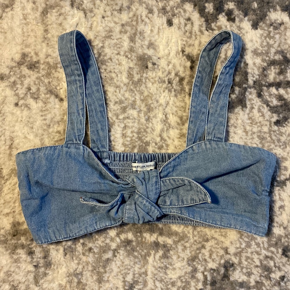 American Eagle bow front cropped denim top